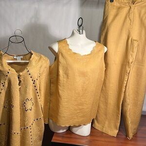 LeRea, linen, lemon gold, yellow, three-piece, set, size medium